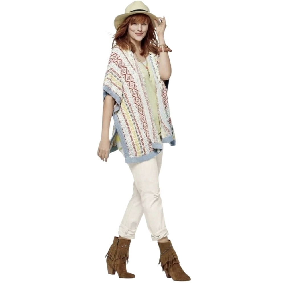 CAbi Siesta Multicolor Fringe Open Front Cardigan Boho Poncho Size XS/S - Picture 10 of 15